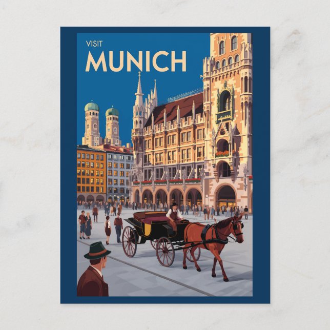 München Tyskland Marienplatz Resa Konst Vintage Vykort (Framsida)