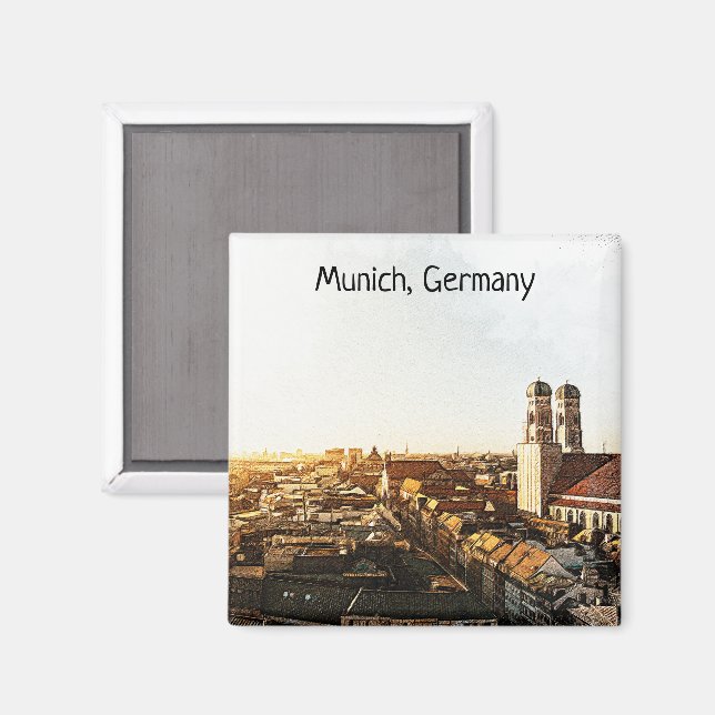 München Tyskland Panorama-vy Magnet (Front/Back)