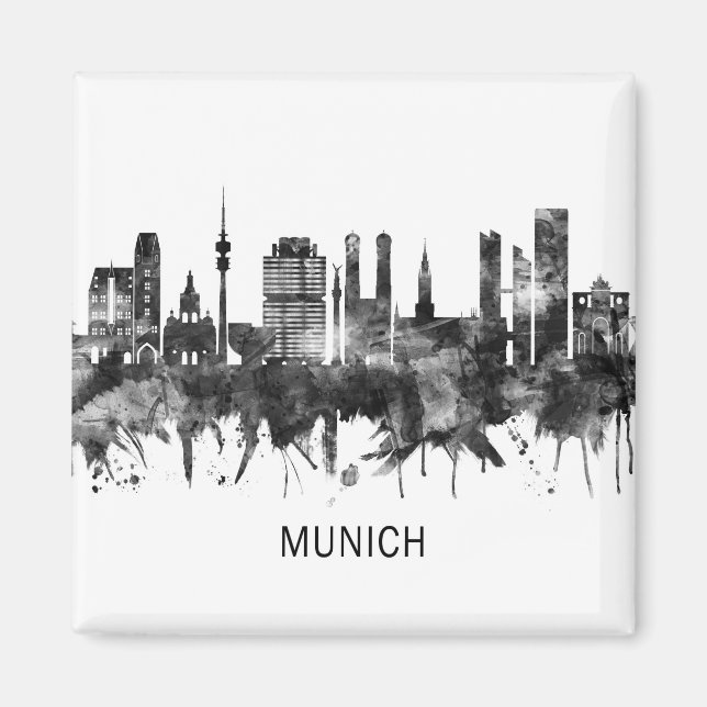München Tyskland Skyline BW Magnet (Framsidan)