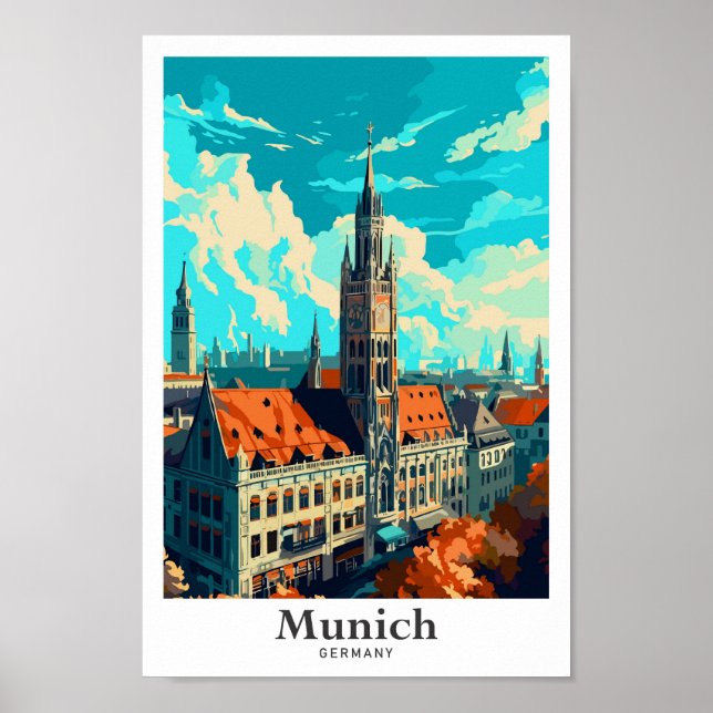 München Tyskland Travel Art Vintage Illustration Poster (Framsidan)