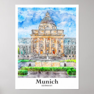 München Tyskland Travel Watercolor Hand plockade Poster