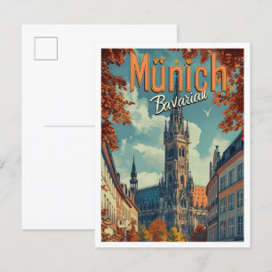 München Tyskland Vintage Konst Resa Illustration Vykort