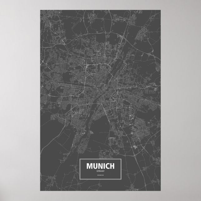 München, Tyskland (vit på svart) Poster (Framsidan)