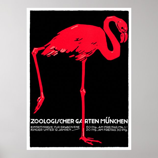 München Zoo Garden Flamingo Travel Art Poster (Framsidan)