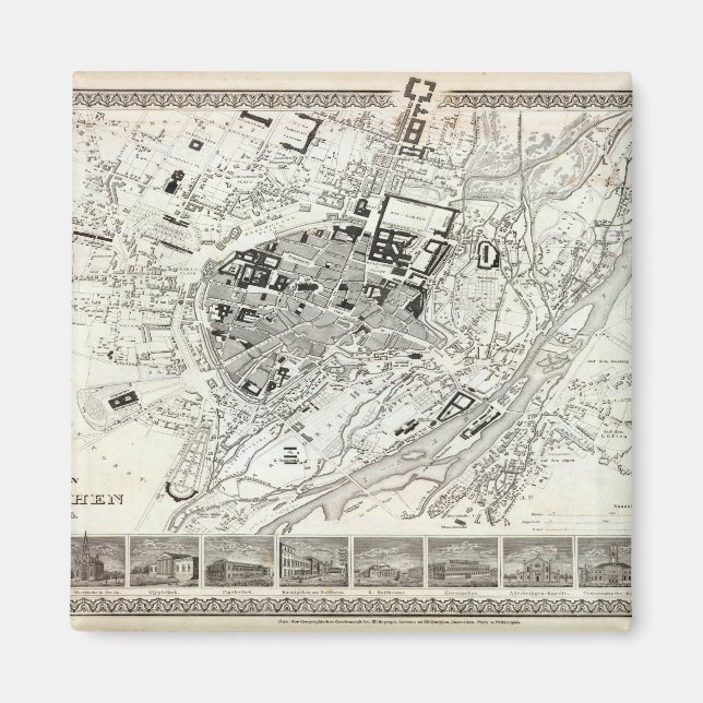 Münchenplanen - 1844 Vintage karta Magnet (Framsidan)