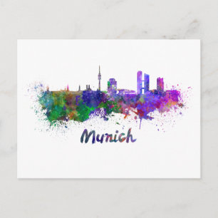 Münchenskylin, vattenfärg vykort