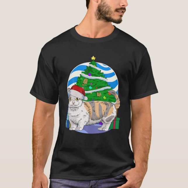 Munchkin Cat Cute Santa Julgran Decor T Shirt (Framsida)