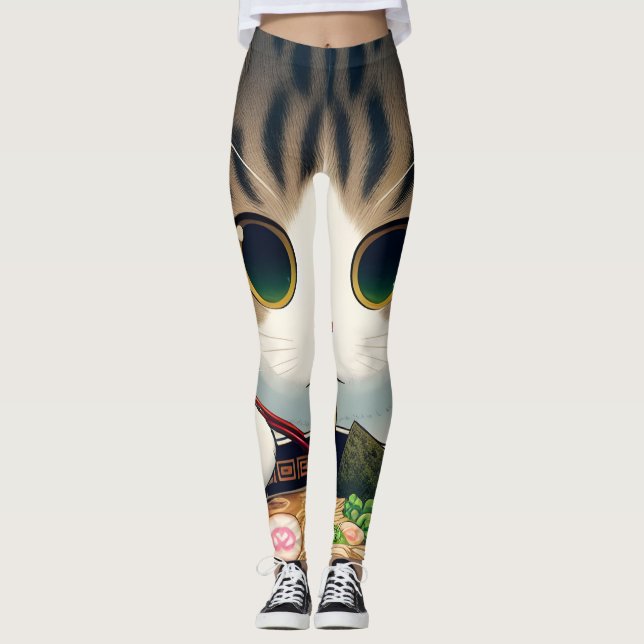 Munchkin Cat Eating Ramen Leggings (Framsida)