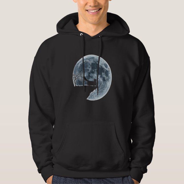 Munchkin Cat Halloween Costume Måne Silhouette Hoodie (Framsida)