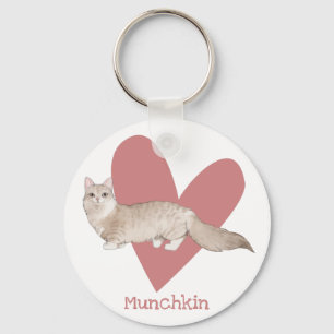 Munchkin Cat Watercolor Kattunge Rosa Heart Nyckelring