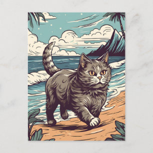 Munchkin-katt på en tropisk strand vid solnedgång vykort
