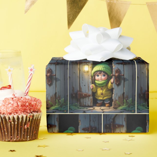 Munchkin Wearing a Knit Hat and Sweater Presentpapper (Födelsedagsfest)