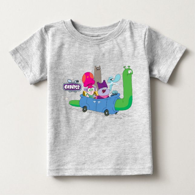 Mung, Chowder, Shnitzel och Truffles i Snigel Car T Shirt (Framsida)