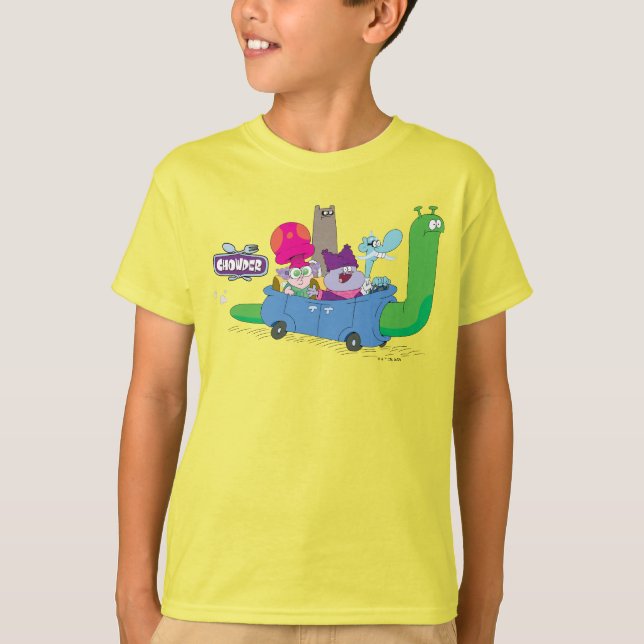 Mung, Chowder, Shnitzel och Truffles i Snigel Car T Shirt (Framsida)