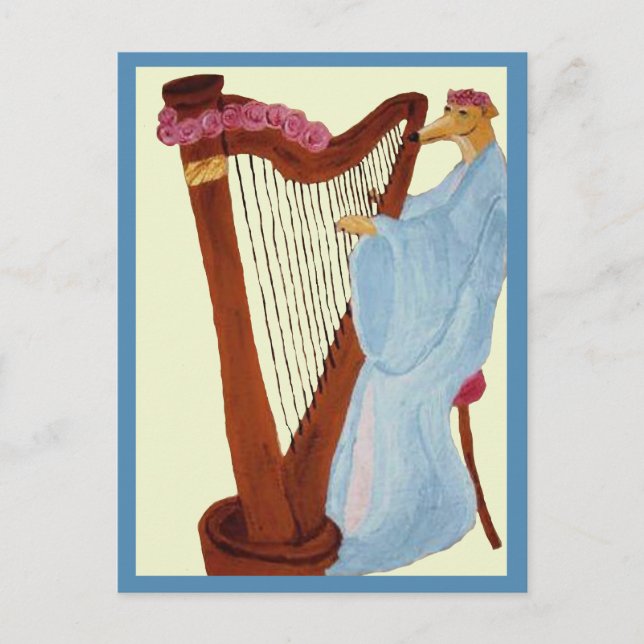 Munghund som spelar en harpa vykort (Framsida)