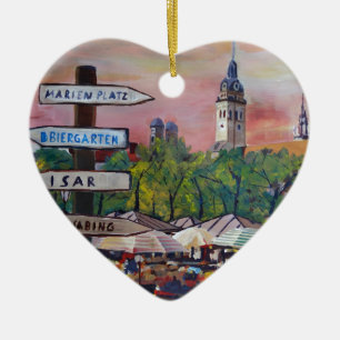 Munich Bayern Viktualienmarkt med Signposts Julgransprydnad Keramik
