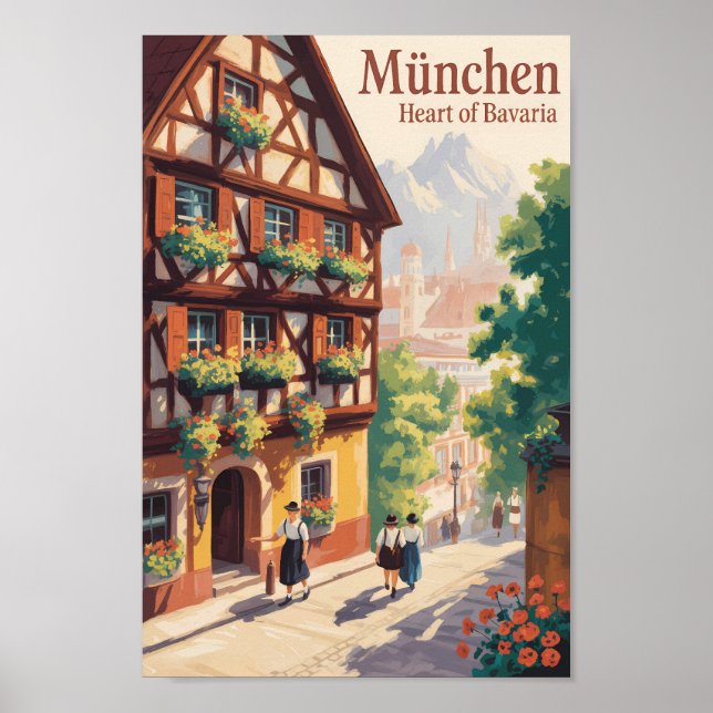 Munich Germany Bavaria Illustration Travel Art Poster (Framsidan)