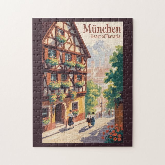 Munich Germany Bavaria Illustration Travel Art Pussel (Vertikal)