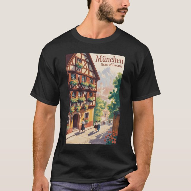 Munich Germany Bavaria Illustration Travel Art T Shirt (Framsida)
