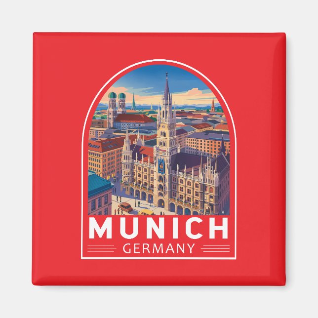 Munich Germany Travel Art Emblem Magnet (Framsidan)