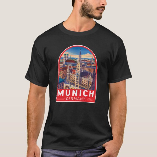 Munich Germany Travel Art Emblem T Shirt (Framsida)