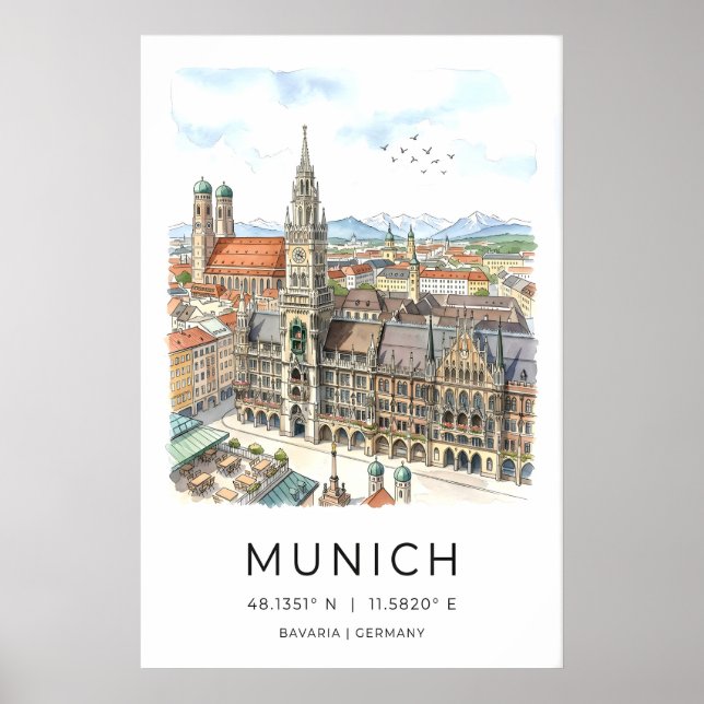 Munich Skyline Wall Art - Hand-Illustrated Poster (Framsidan)