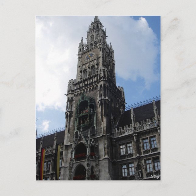 Munich tar tid på torn Marienplatz Vykort (Framsida)