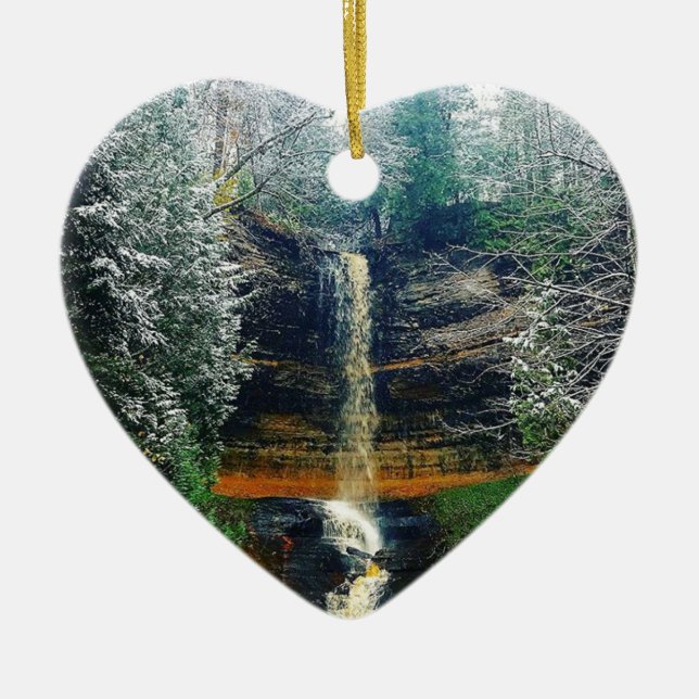 Munising nedgångövrepeninsula Michigan Julgransprydnad Keramik (Framsidan)