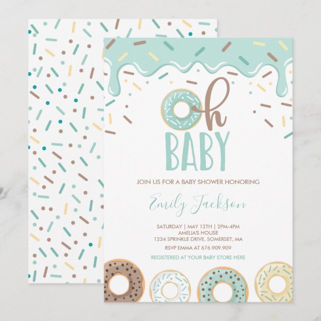 Munk Baby Shower Inbjudan Oh Baby Munk Dusch (Fram/baksida)