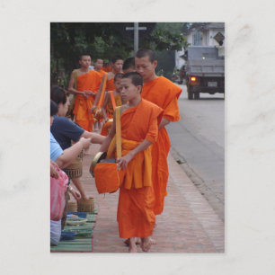 Munk Colloring Alms in Luang Prabang, Laos-2 Vykort
