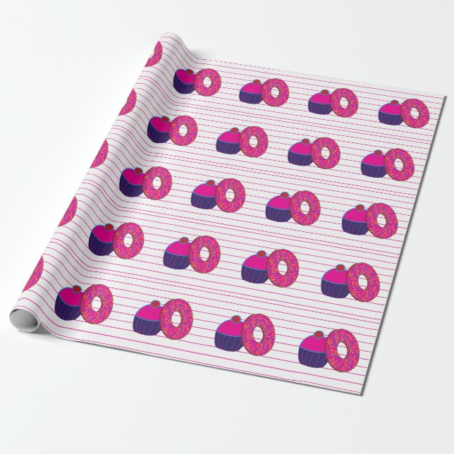 Munk Cupcake Rosa Randig Munk Cupcake Presentpapper (Utrullad)