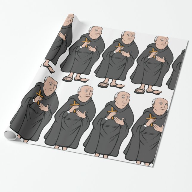 Munk Holding Kor i Robe Medieval Religiösa Presentpapper (Utrullad)