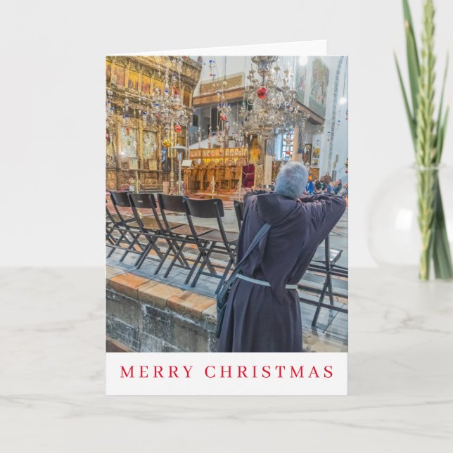 Munk i kyrkan i Bethlehem, visa julkort Helgkort (Framsida)