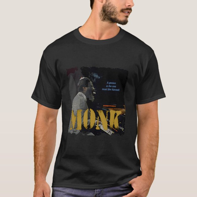 Munk Jazz Wisdom Pianist Musician T Shirt (Framsida)