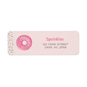Munk med rosa sprinkles returadressetikett returadress etikett