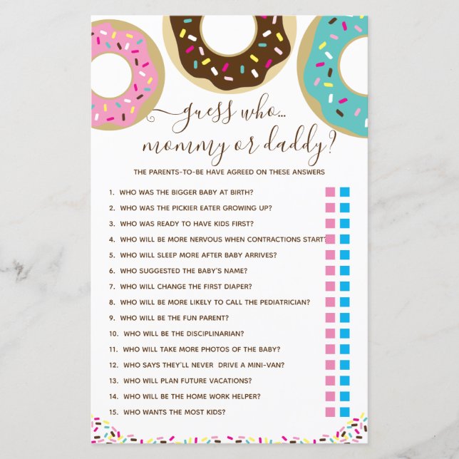 Munk med strössel med kärlek Gissa vem? Spel (Framsida)