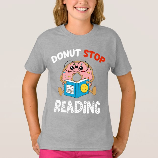 Munk Stopp Läs Rolig Bok Läsare Flickor T Shirt (Framsida)
