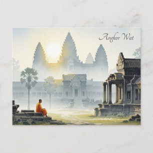 Munk vid Angkor Wat Kambodja Sunrise Vykort
