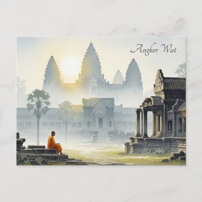 Munk vid Angkor Wat Kambodja Sunrise Vykort (Framsida)