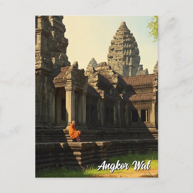 Munk vid Angkor Wat Kambodja Vykort (Framsida)