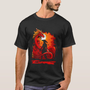 Munk Warrior eller Samurai med draken T Shirt