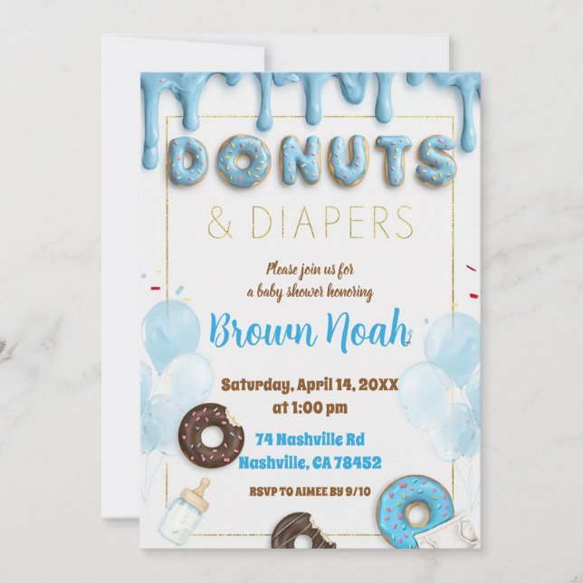Munkar & blöjor Baby Shower Inbjudan | Blå Munk (Framsida)