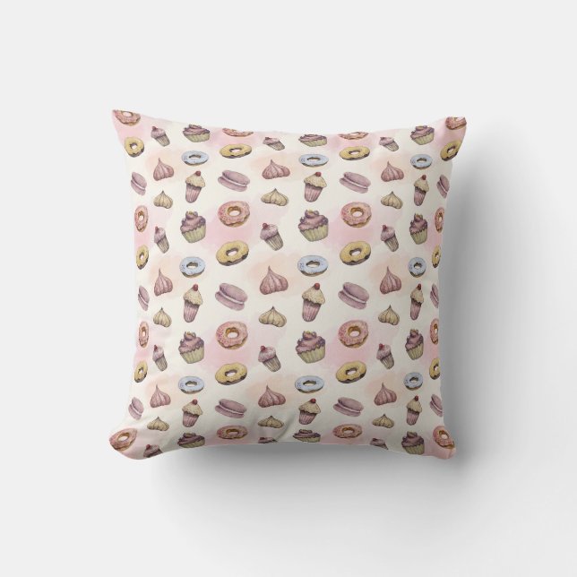 Munkar Cupcakes Rosa Akvarell Whimsical Trendig Kudde (Framsida)