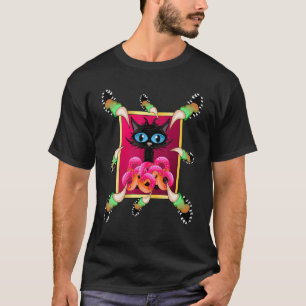 Munkar Långa Fingrar Klor Söt Svart Katt Kittel T Shirt
