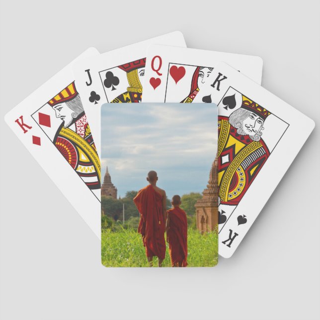 Munkar med antika tempel casinokort (Baksidan)