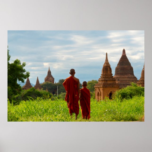 Munkar med antika tempel poster (Framsidan)