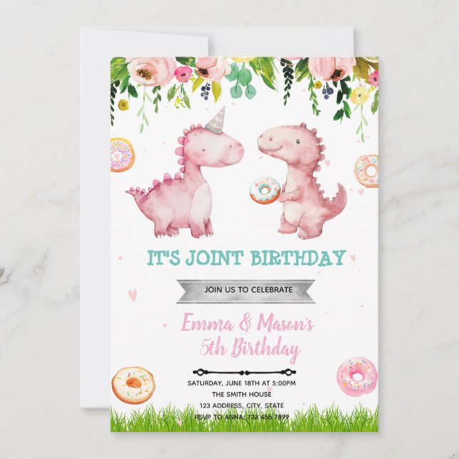 Munkar och dinosaurier flickinladning inbjudningar (Framsida)