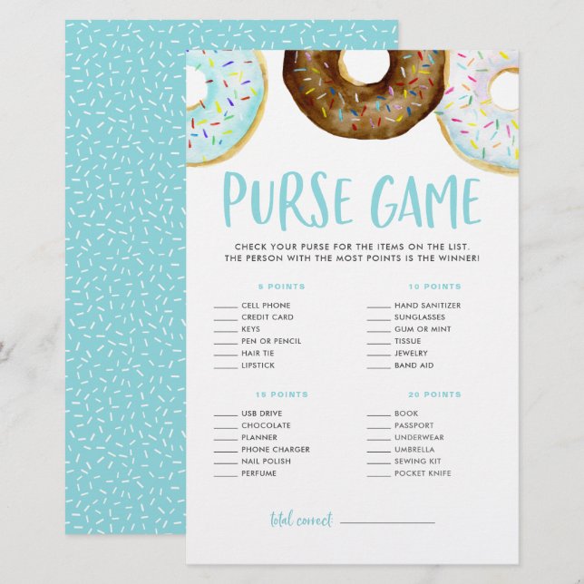 Munkar Vad finns i din handväska Baby Shower Game (Fram/baksida)