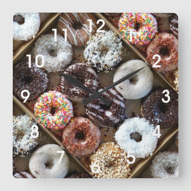 MunkDonutsfoto Fyrkantig Klocka (Framsida)