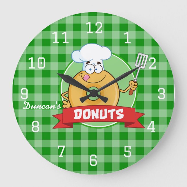 Munkkök kock grön gingham stor klocka (Framsida)